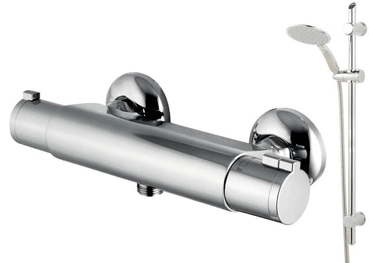 Mitigeur de douche monocommande avec thermostat, douche, flexible et barre murale (Spree ST+JTY004)