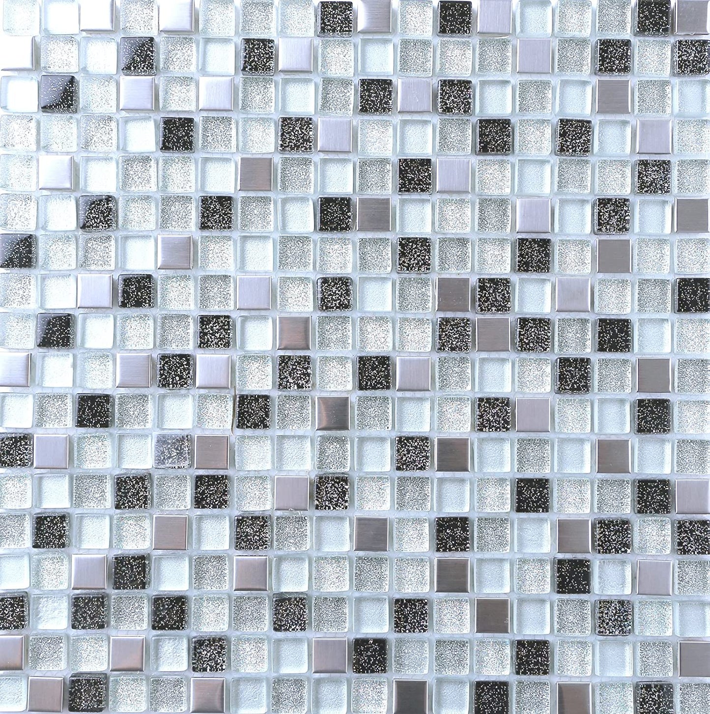 Glas und Edelstahl Mosaik Wandfliesen schwarz, silber, weiß, grau (MT0151) - Complement Fusion