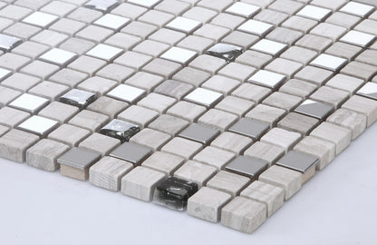 Complement silber grau braun Naturstein, Glas und Edelstahl Mosaik Fliesen (CM0003) - Complement Fusion