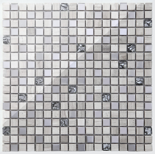Complement silber grau braun Naturstein, Glas und Edelstahl Mosaik Fliesen (CM0003) - Complement Fusion