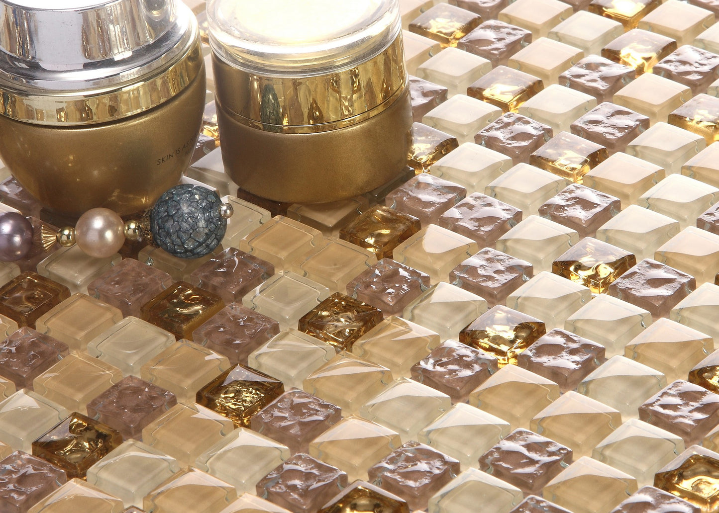 Complement Gold, Braun und Beige Glas Mosaik Fliesen. (CM0004) - Complement Fusion