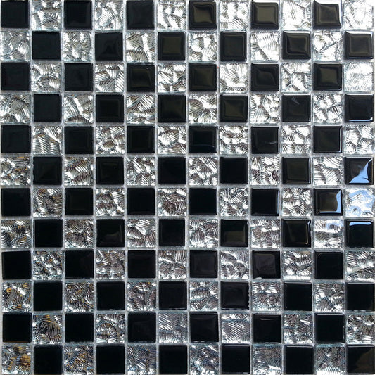 Glas Mosaik Fliesen Matte in Silber und Schwarz (MT0007 ) - Complement Fusion