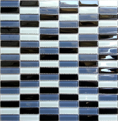Glasmosaik Wandfliesen in Schwarz, Blaugrau und Türkis Weiß (MT0015) - Complement Fusion
