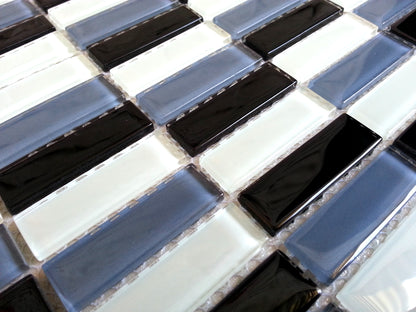 Glasmosaik Wandfliesen in Schwarz, Blaugrau und Türkis Weiß (MT0015) - Complement Fusion