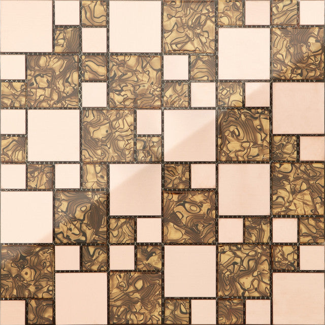 Glas und gebürstetem Edelstahl Mosaik Fliesen in Gold und Kupfer (MT0087) - Complement Fusion