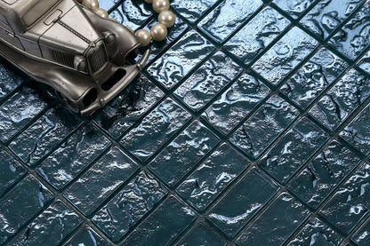 Glasmosaik Wandfliesen Matten Tiefer Ozean dunkles aquablau Wellenstruktur Texturiert (MT0122) - Complement Fusion