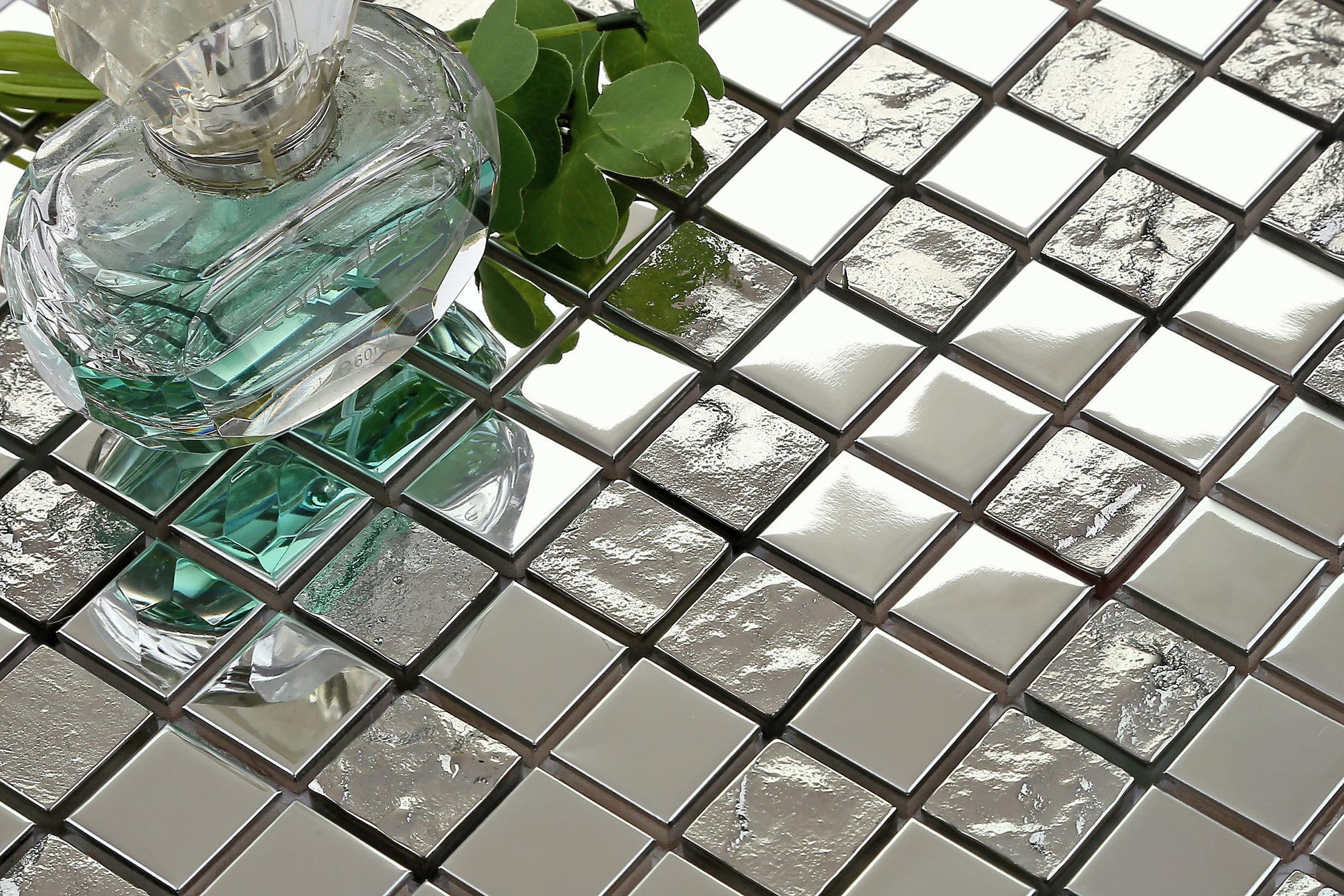 Silber Edelstahl und texturiert Glas Mosaik Fliesen Matten (MT0129) - Complement Fusion
