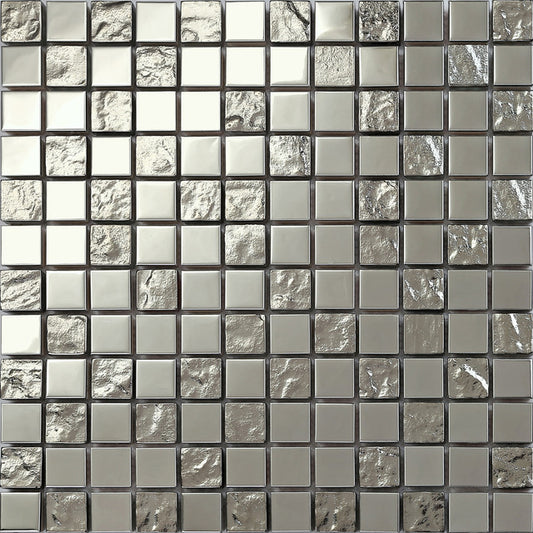 Silber Edelstahl und texturiert Glas Mosaik Fliesen Matten (MT0129) - Complement Fusion