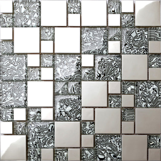 Schwarz und Silber Glas, Edelstahl Mosaikfliese - Ideal für Bad & Küche (MT0132) - Complement Fusion
