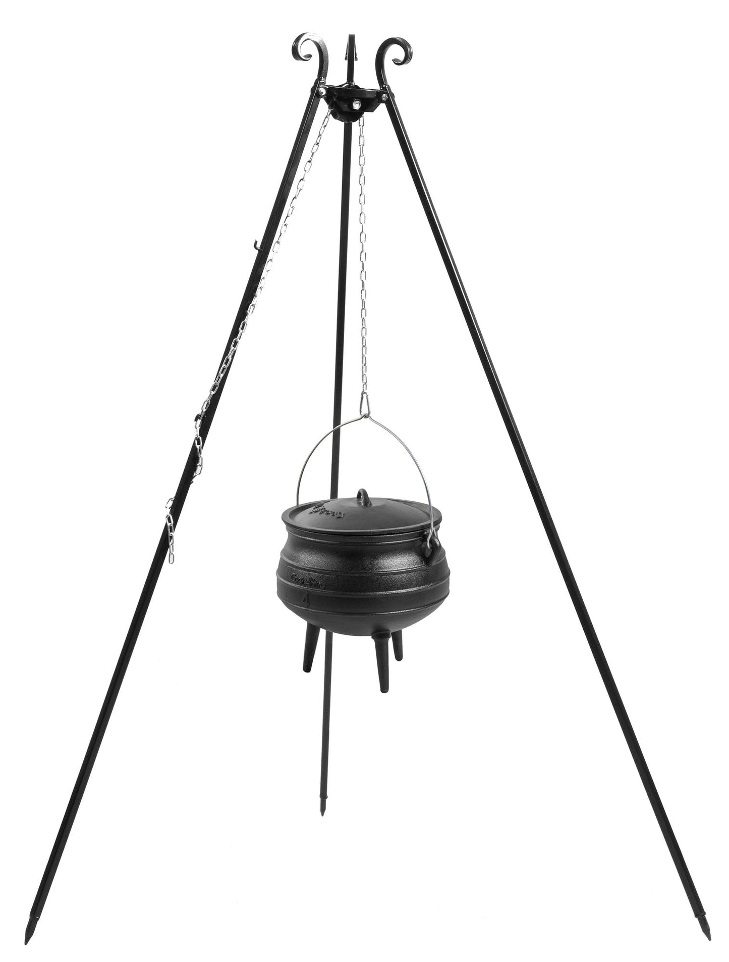 Dreibein 180 cm mit Afrikanischer Gusseisenkessel 9 Liter Potjie Pot